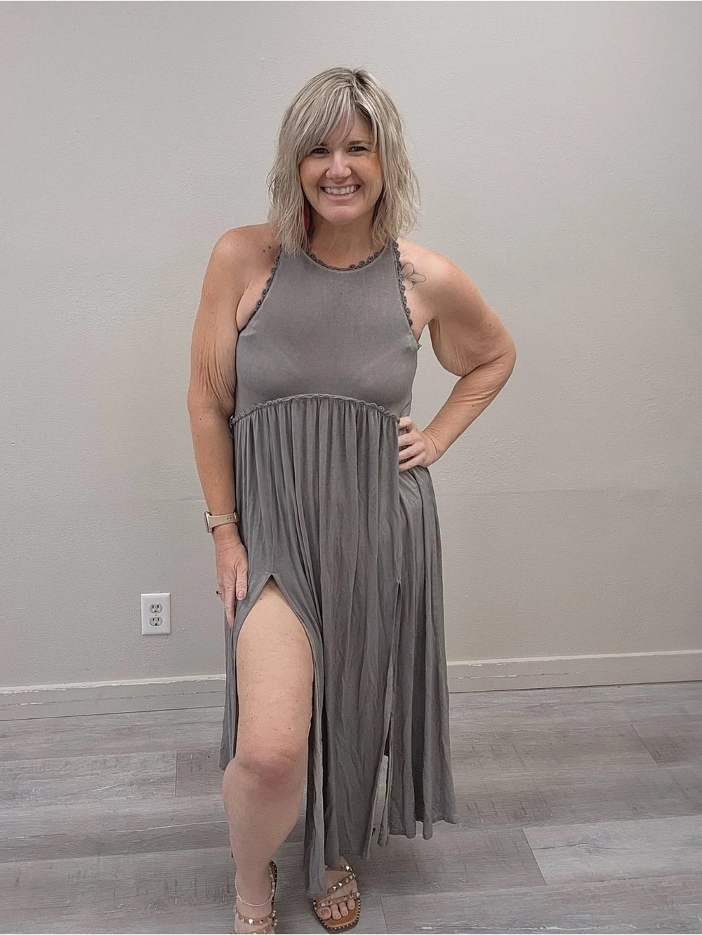 POL Grey Racerback Babydoll Maxi Dress - Size Small